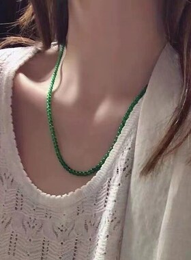 碧玉髓超细小珠女士项链锁骨链菠菜绿阳绿果绿简约项链