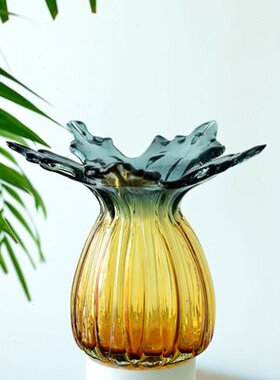 现代简约手工透明玻璃花瓶水培橘色系插花摆件家居装饰花器工艺品