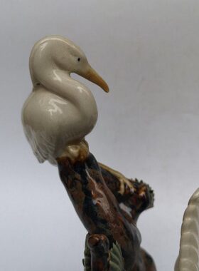 石湾公仔陶瓷手工艺系列年代版本家居装饰摆件收藏双松鹤客厅桌面