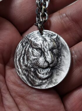 开运生肖虎保真纯银吊坠新款项链纪念免费刻字实心999虎年银饰