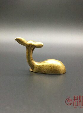 仿古铜艺 实心铜鹿摆件做旧全铜伏鹿迷你小鹿小铜件把件铜玩