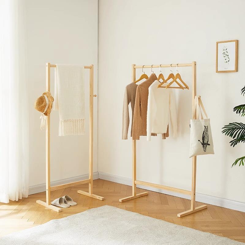 衣帽架实木落地卧室挂衣架家用现代简约小户型原木网红衣服架收纳 - 图0