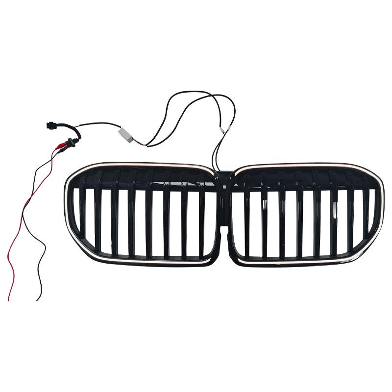 适用19-22款款7系G12改装带灯LED款亮黑单线中网替换款 - 图0