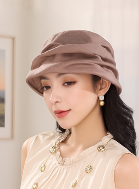 香云纱帽子女四季戴真丝桑蚕丝