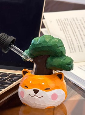 艾集 柴犬摆件有钱花招财桌面木雕香薰扩香器放轻松摆件生日礼物