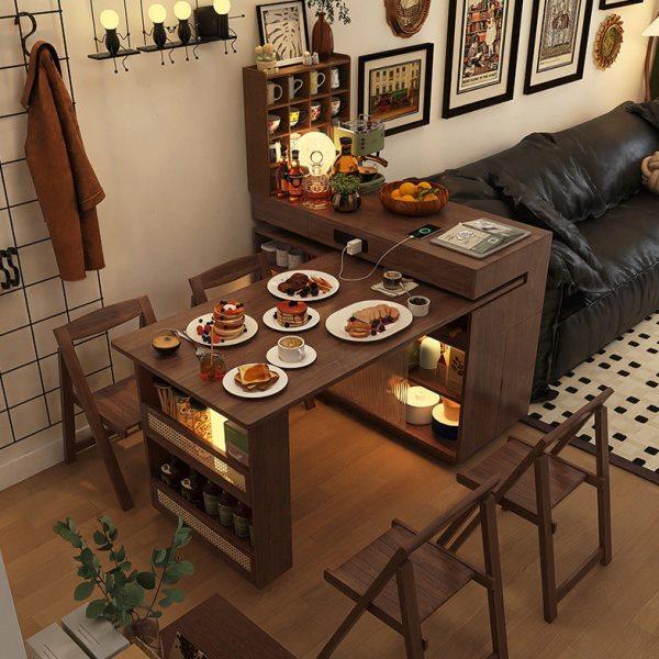 形影家具岛台餐桌一体可旋转小户型伸缩吧台中古风餐边柜沙发边柜,淘宝优惠券,粉丝福利购,淘宝优惠卷