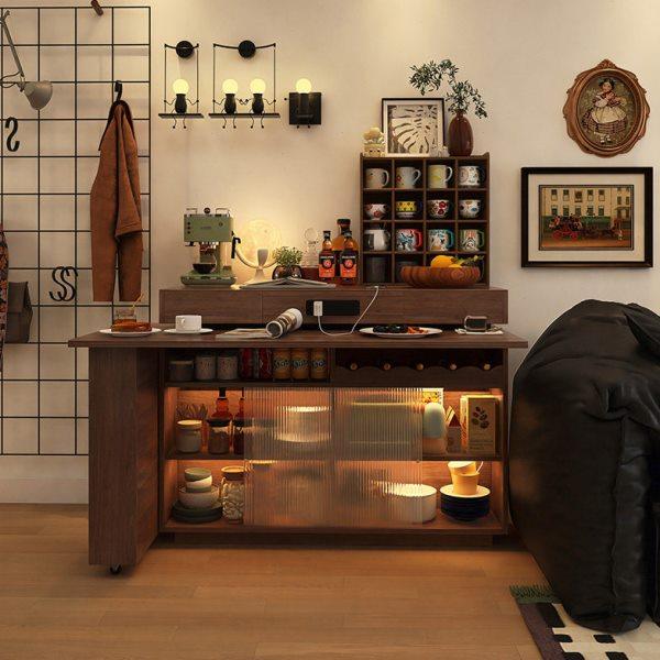 形影家具岛台餐桌一体可旋转小户型伸缩吧台中古风餐边柜沙发边柜,淘宝优惠券,粉丝福利购,淘宝优惠卷