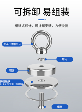强力磁铁高强度吸铁石吊环圆形打捞吸铁神器大钕铷强磁力磁性吸盘
