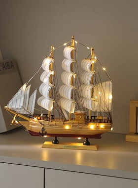 帆船小木船模型客厅电视酒柜摆件创意一帆风顺桌面房间装饰品摆设