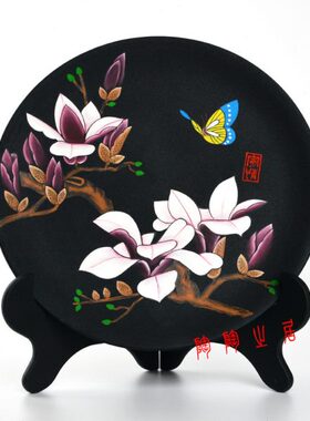 黑陶工艺品礼品摆件纯手工彩陶瓷盘送朋友领导长辈礼品定制刻字