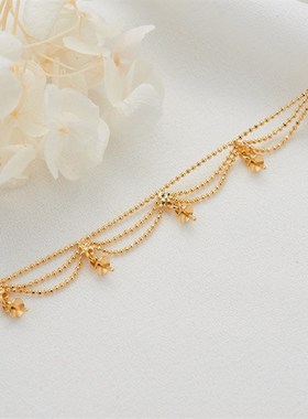 DIY简约豆豆蕾丝链条水波链珍珠拼接项链多层珍珠配件五金首饰