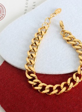 欧美夸张粗狂工业风霸气个性素链条时尚女钛钢18K金手链厂家