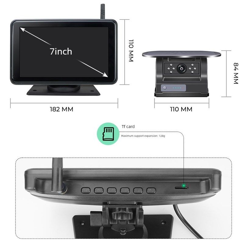 7英寸无线Dvr记录显示太阳能磁相机适用于露营车卡车拖车 - 图2