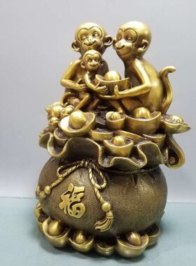 铜猴子摆件纯铜生肖猴聚宝盆猴元宝猴福猴金猴家居办公室装饰礼品