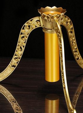 纯铜定制长柄手摇转动轮筒配套底座藏式金色祥云三足造型摆件大号