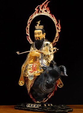 台湾鎏金纯铜通天教主神像上清道人居家家用铜像摆件