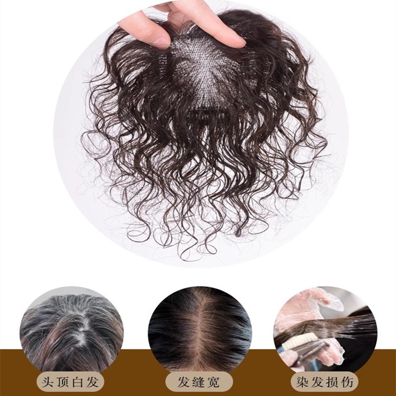 真发夏季妈妈发无痕轻薄款增发z量羊毛卷一片式手织卷发片遮盖白 - 图1