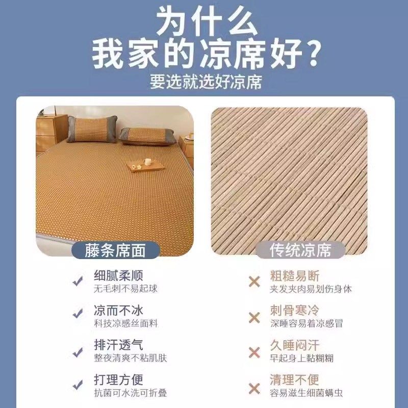 凉席双面冬夏两用学生宿舍单人褥子可折叠垫床垫藤V席地毯垫床褥,淘宝优惠券,粉丝福利购,淘宝优惠卷