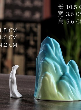 陶瓷千里江山青绿假山家居水景摆件鱼缸造景O禅意新中式茶桌室装