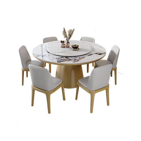 轻奢岩板餐桌椅组合小户型简约家用圆形带转盘实木圆桌餐厅吃饭桌,淘宝优惠券,粉丝福利购,淘宝优惠卷