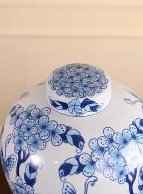 青花瓷“大肚容福”法式中式花瓶民宿客厅玄关博古架落地插花器