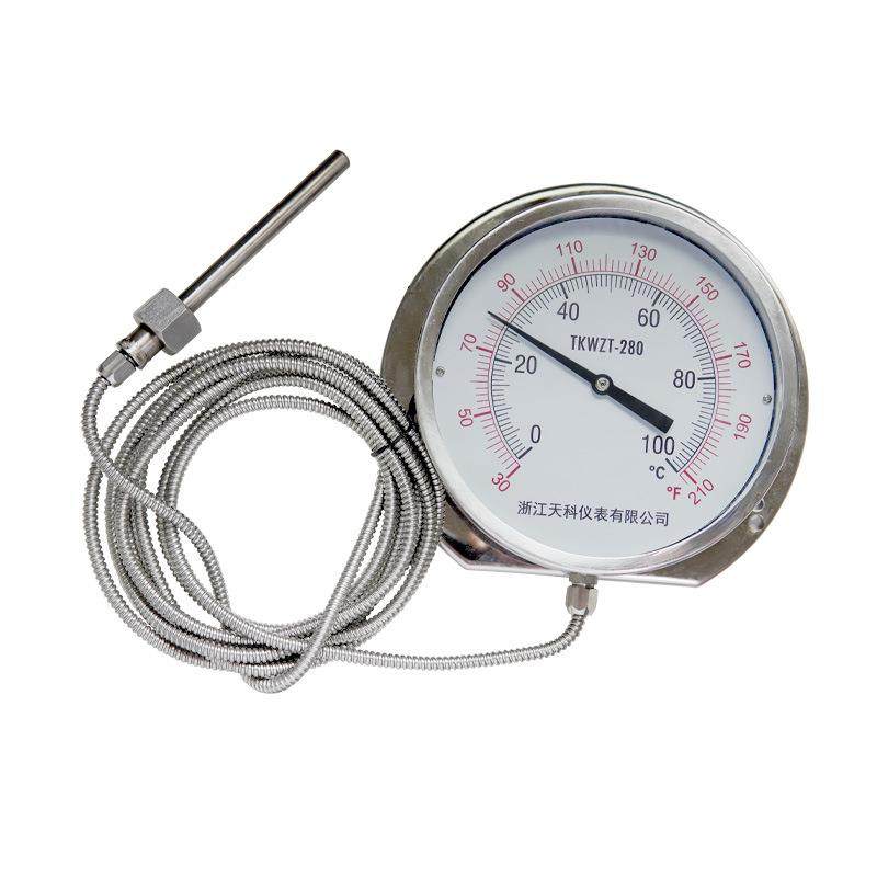 不锈钢压力式温度计WTZ-280轴向带边型远传温度表毛细管304锅炉,淘宝优惠券,粉丝福利购,淘宝优惠卷