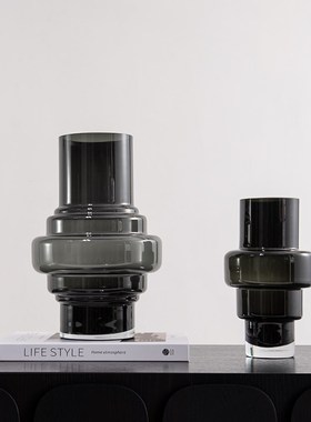 轻奢现代烟灰色玻璃花瓶高档家居餐桌装饰品样板R间展厅家具摆设