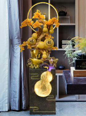 爆款假山循环流水喷泉鱼池发财树摇钱H树中式客厅开业葫芦装饰招