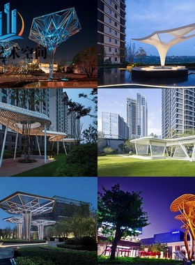 大型不锈钢廊架雕塑定制户u外广场金属钢结构发光异形长廊景观摆