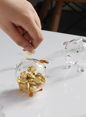 玻璃罐装金豆豆瓶子攒金豆小瓶祇进不出小M猪存钱罐小金豆收纳瓶