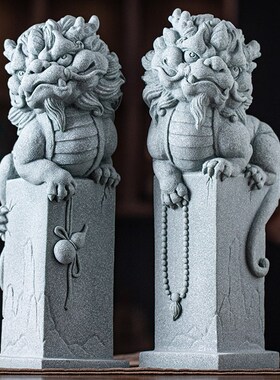 青纱石国a潮招财麒麟摆件一对店铺开业送礼家居客厅办公室装饰礼