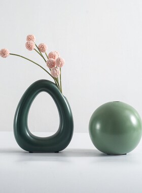 东来家居简约绿色陶瓷花器摆件创意家居客厅电视柜插花瓶组合摆设