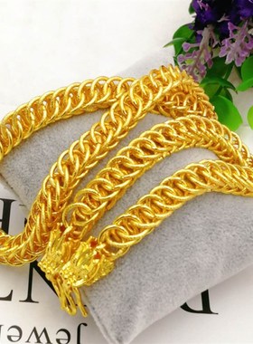 精品黄铜镀金男士项链仿黄金婚庆首饰厂家直销霸气龙头双排链项饰