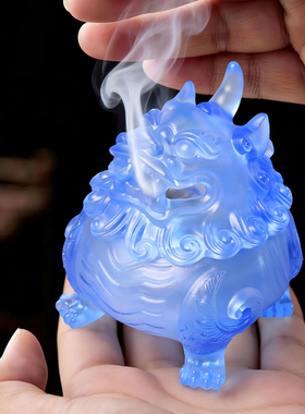 古东东琉璃狻猊安神盘香炉摆件
