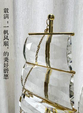 古东东琉璃水晶黄铜帆船摆件
