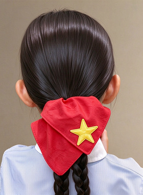 儿童红色五角星发圈丸子头方巾圈喜迎国庆节日甜美高弹力扎头发绳