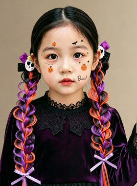万圣节小女孩头饰假发辫儿童蜘蛛泡泡马尾辫发圈南瓜派对宝宝头绳