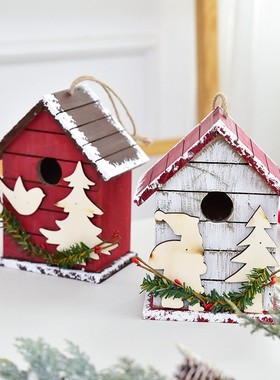 创意圣诞装饰品小屋信箱铁锹室内外摆饰餐厅酒店摄影背景木质摆件