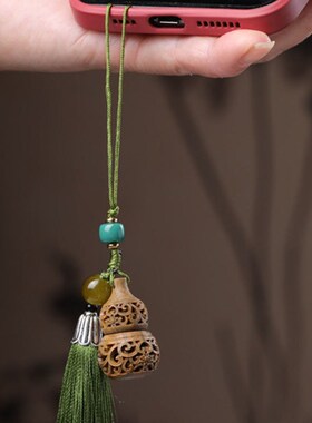 绿檀挂件葫芦香囊扩香器立体镂空工艺旋转开关放置香珠挂包包手机