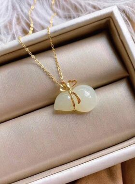 白玉女款镶玉碧玉葫芦玉吊坠小巧精致简约女孩幸运生日礼物