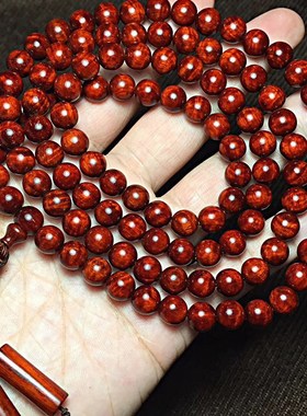 印度小叶紫檀0.8x108颗  水波荧光珠佛珠手串手链念珠 玻璃底钢珠