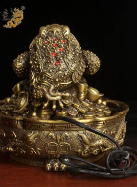 真古意 黄铜金蟾流水喷泉摆件铜蟾蜍居家客厅工艺品装饰礼品摆设