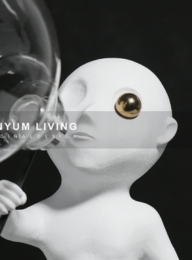 简约轻奢白色创k意艺术软装饰品小人物雕塑吹泡泡样板房间摆件