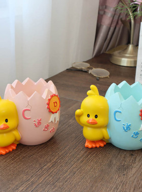 小黄鸭笔筒可爱卡通网红桌面摆件创意鸭子家居书房卧室儿童房装饰