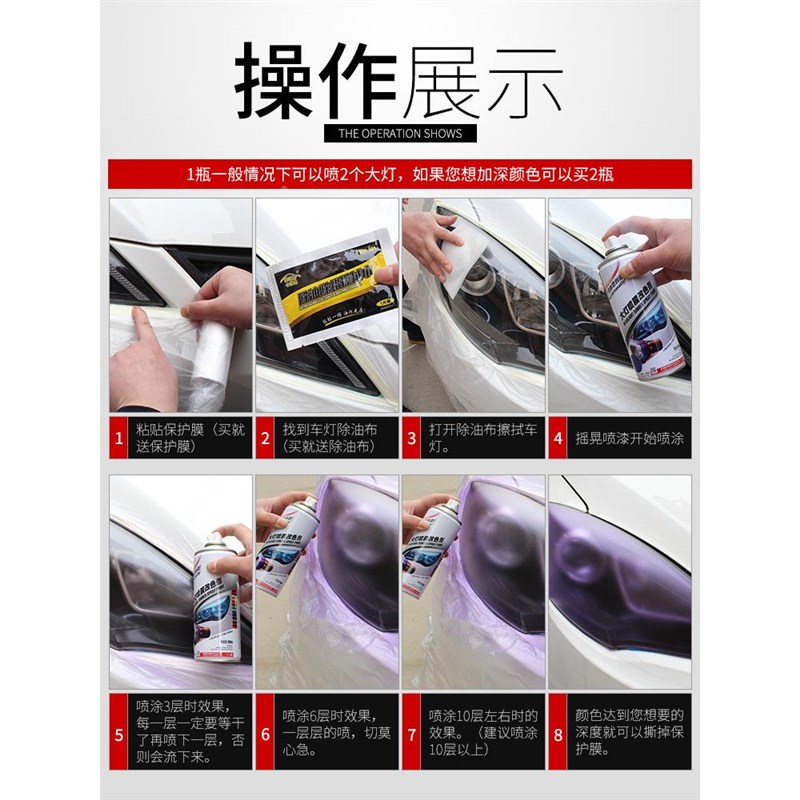 大灯改色可撕喷膜汽车尾灯贴膜透光膜改装蓝色紫色磨砂黑炫彩喷膜 - 图3