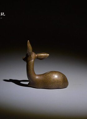 中式古铜小茶宠文玩书房摆件铜鹿复古纯铜迷你小铜器摆件小玩意