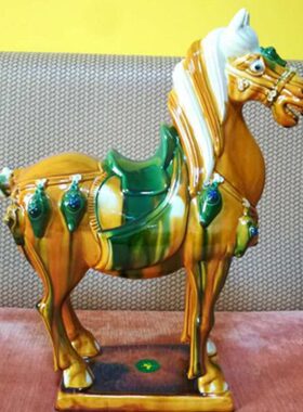 唐代瓷器 三彩马 高40厘米 仿唐工艺品 家居装饰 客厅摆件