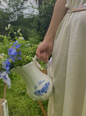 赴一场野餐法式乡村田园风蓝色印花花瓶复古陶瓷奶罐冷水壶