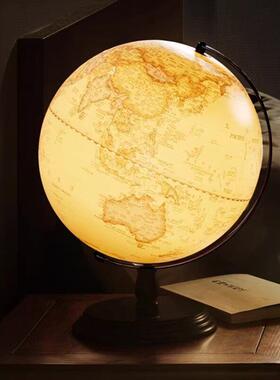 天屿高档复古黄色地球仪轻奢摆件特大号3d立体悬浮凹凸台湾浮雕
