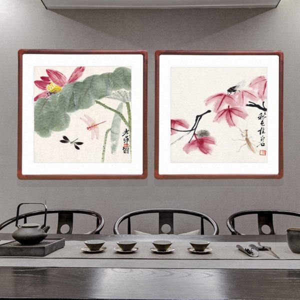 网红厅齐白石国画斗带方花鸟画框中式客背景墙装饰画饭厅餐厅过道,淘宝优惠券,粉丝福利购,淘宝优惠卷